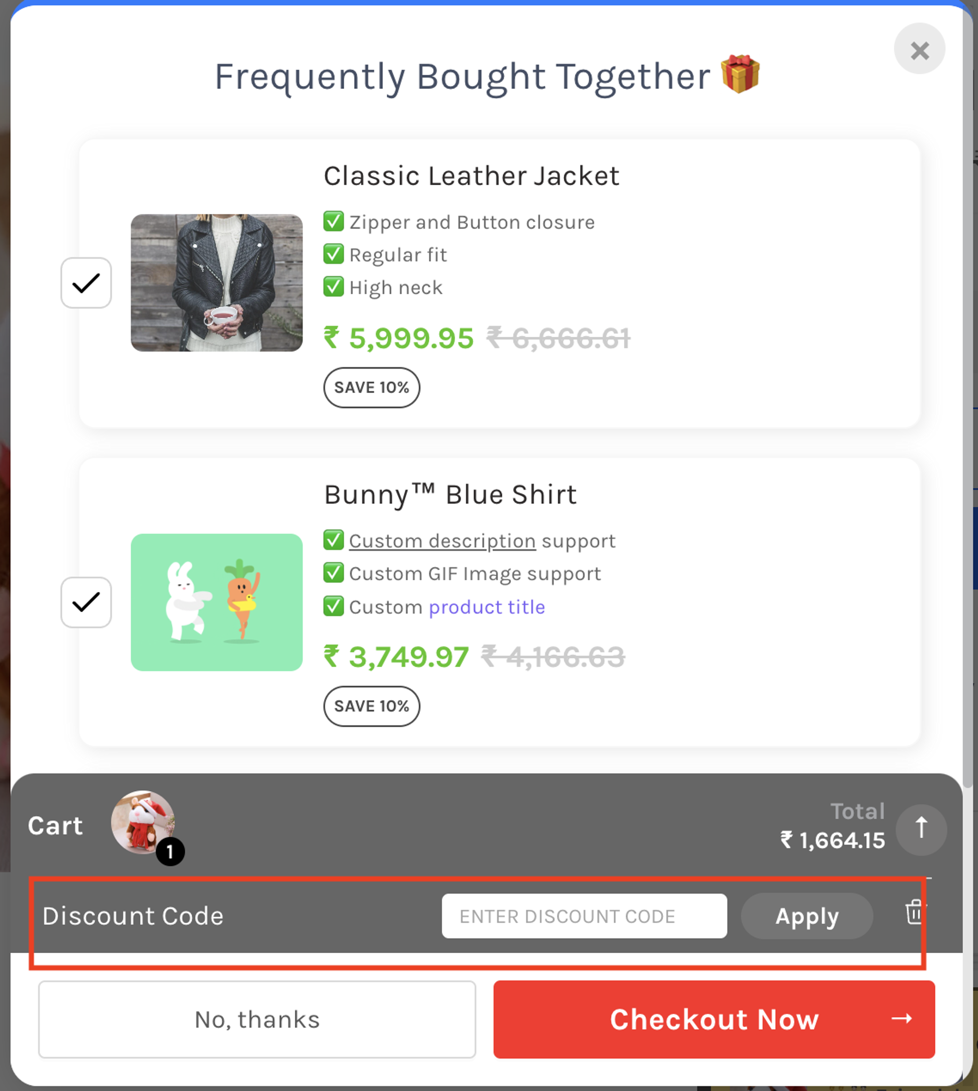 Discount box showing on the widget

