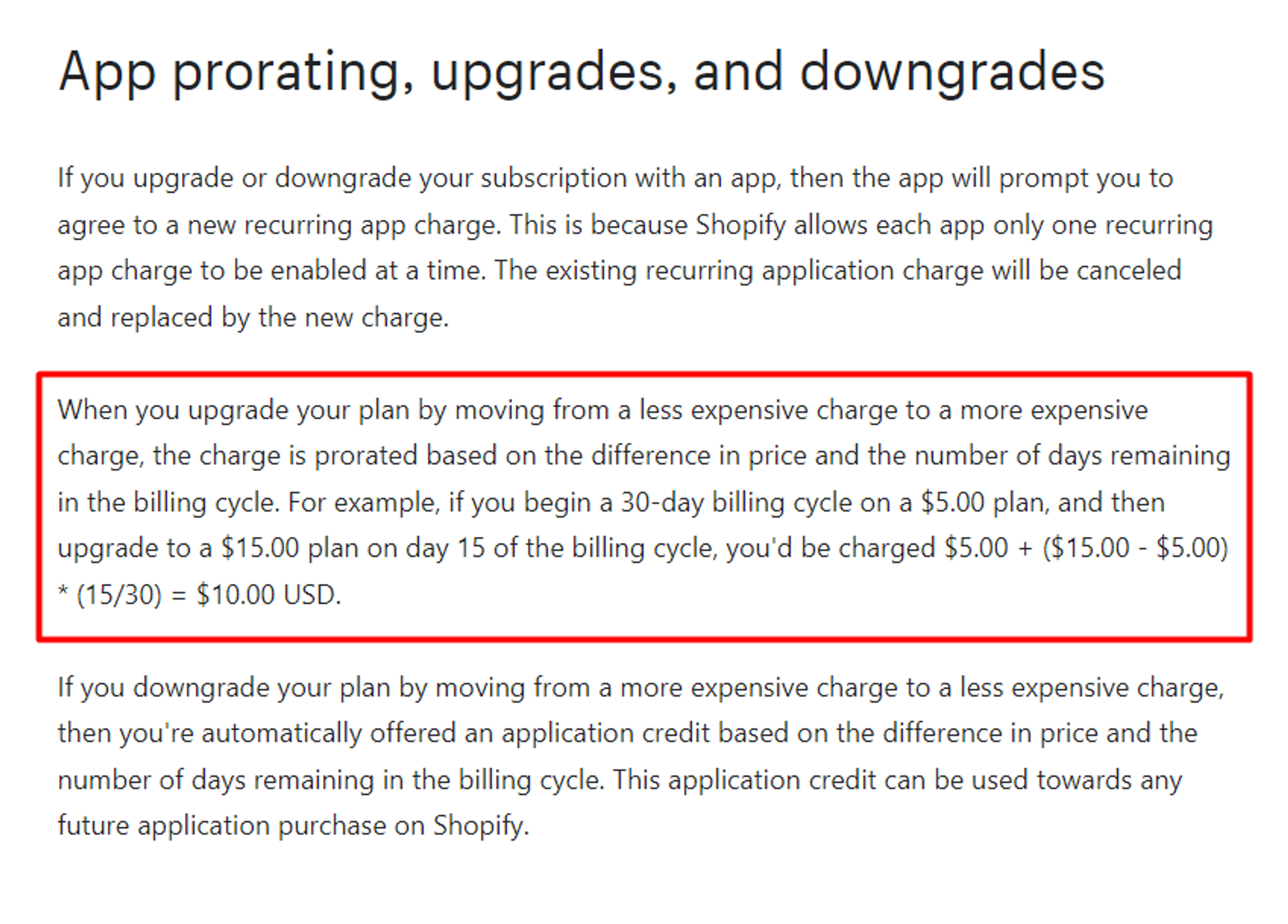 Shopify Official documentation of how the upgrade reflects in your billing invoice.
