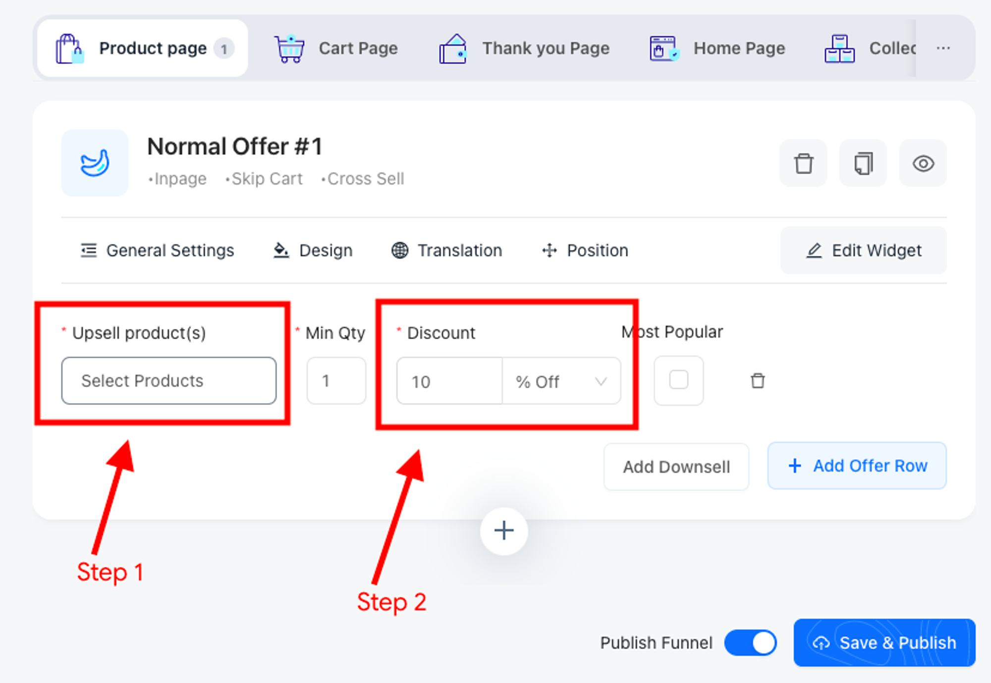 Add offer products and discount in widget